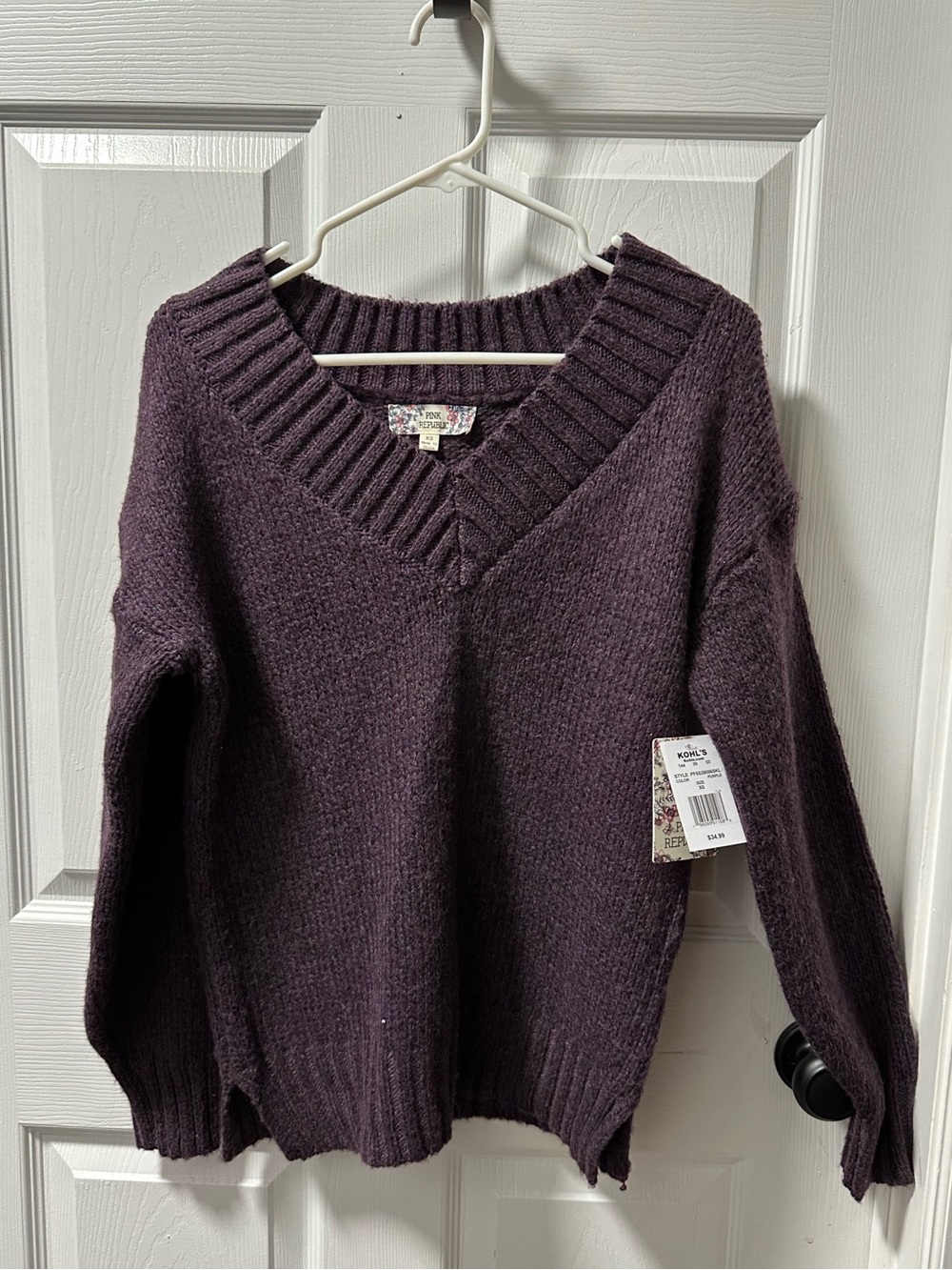 PINK REPUBLIC | Women's V-Neck Knit Sweater - Deep Plum